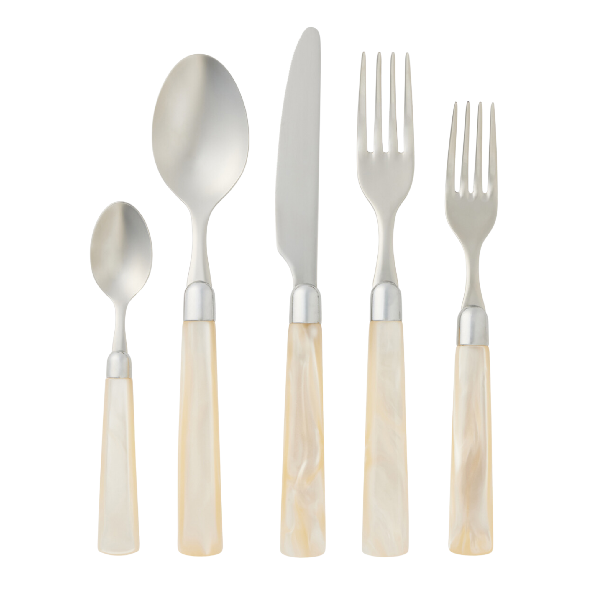Colson 5-Piece Flatware Set - Polished Silver & Ivory Stainless Steel Cutlery for Elegant Dining, Wedding Gifts & Home Entertaining