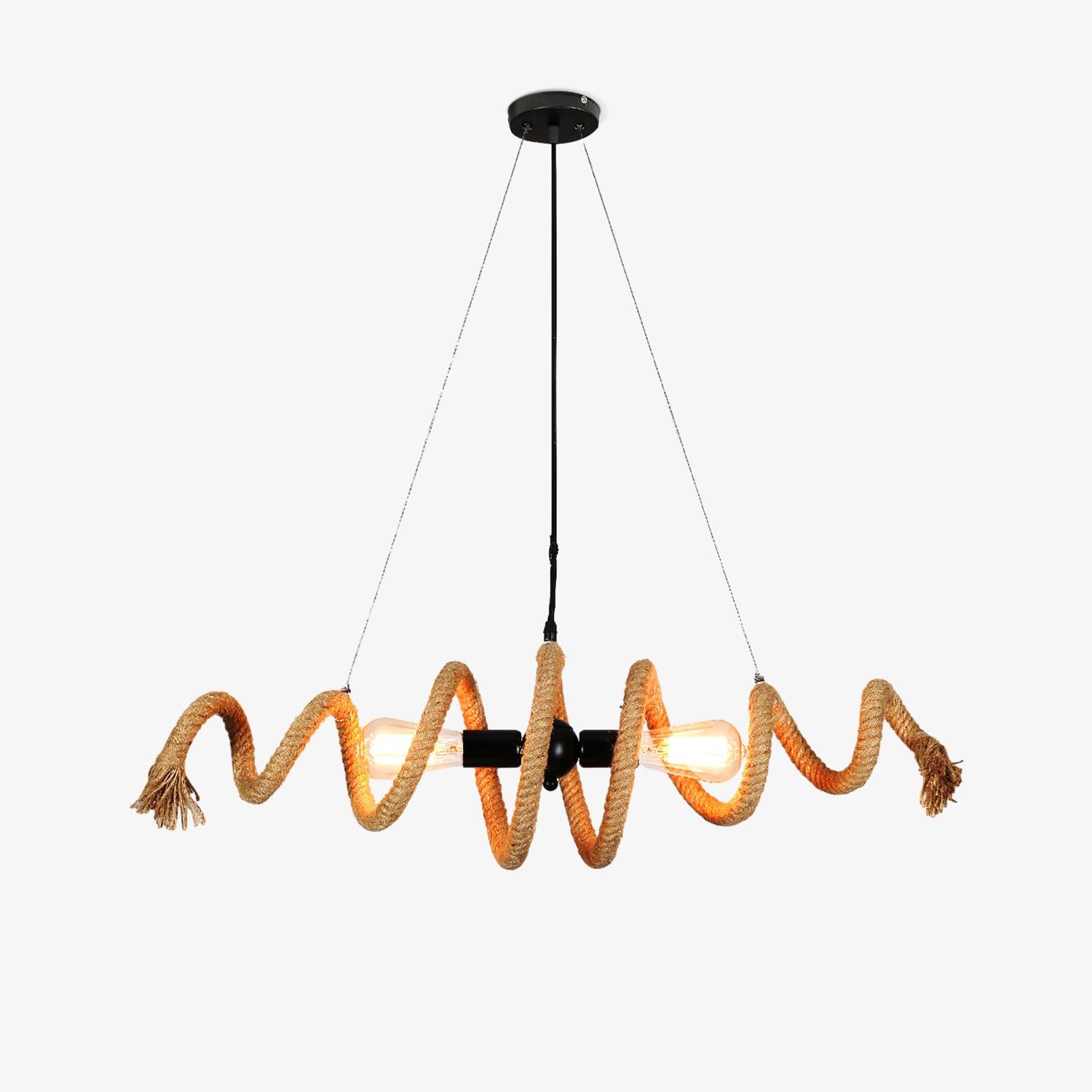 Industrial Hemp Rope Spiral Chandelier - Farmhouse Ceiling Light Fixture for Dining Room, Living Room & Bedroom Decor