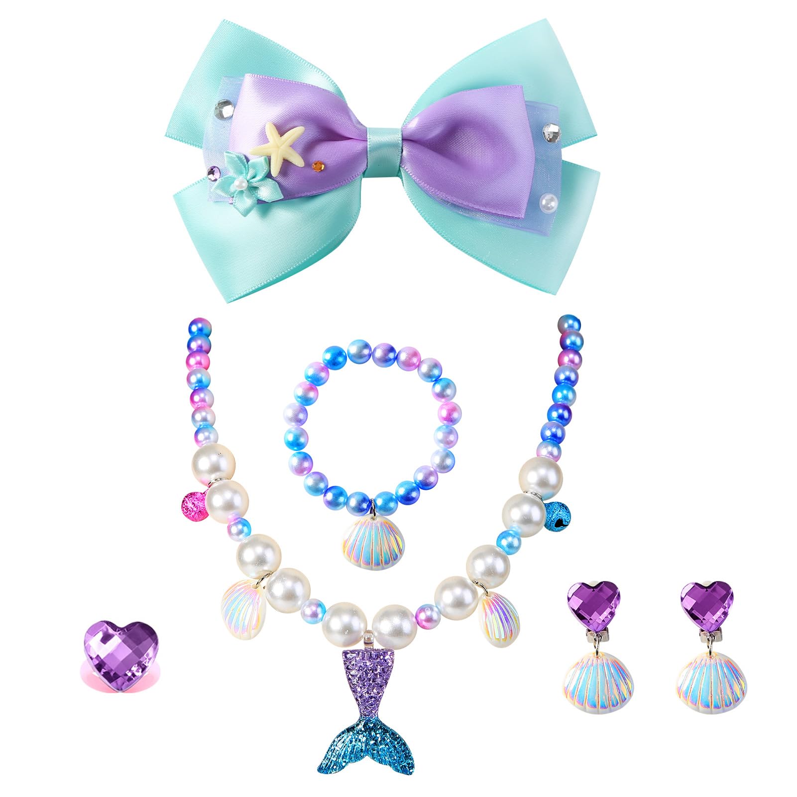 Mermaid Hair Bow & Accessories Set for Girls - Princess Costume Dress Up, Mermaid Party Supplies, Birthday Gift for Kids - Perfect for Themed Parties, Dress Up Play & Photo Shoots