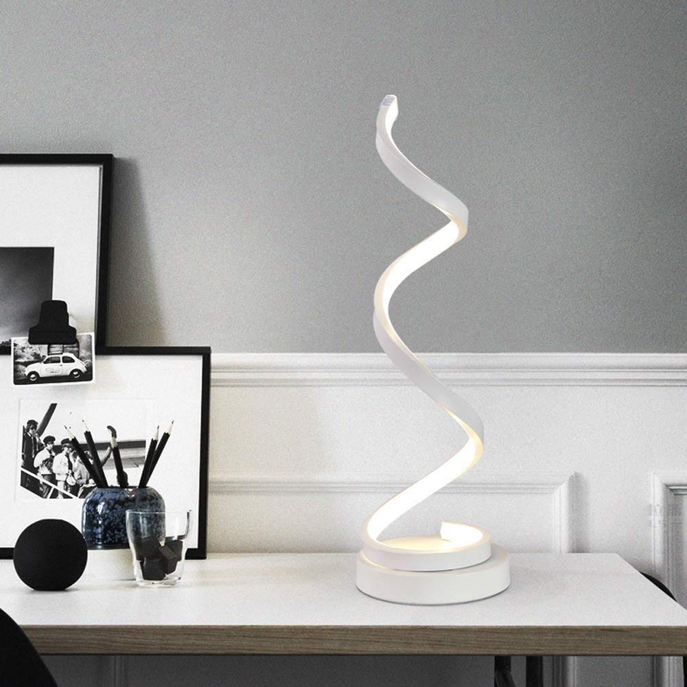 Dimmable LED Bedside Table Lamp with Remote Control - Modern Spiral Curved LED Desk Lamp, 12W Warm White Light, Minimalist Nightstand Reading Light for Office, Bedroom & Living Room (White) - Perfect for Late-Night Reading, Home Office Work & Cozy Bedroom Ambience
