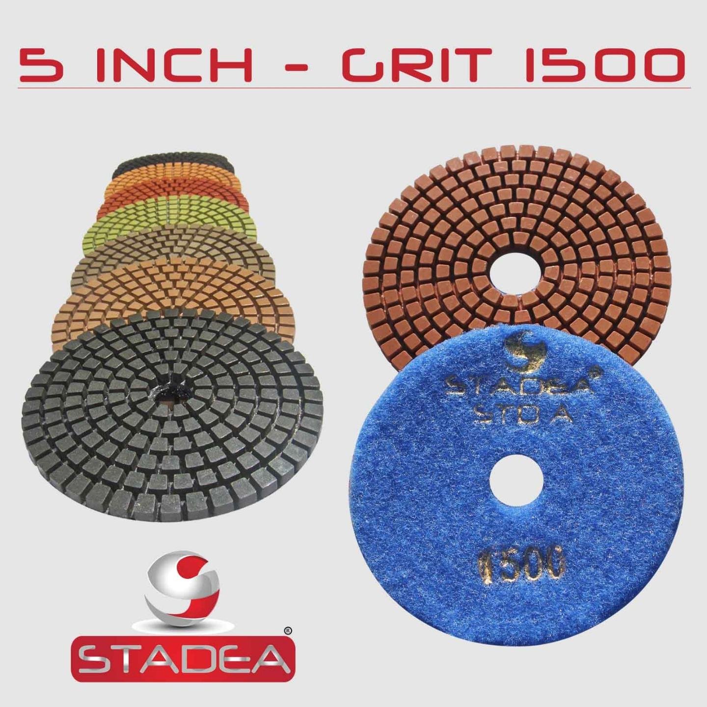 STADEA 5 Inch 1500 Grit Diamond Polishing Pads (10 Pack) - Wet/Dry Use for Granite, Marble, Concrete & Stone - Perfect for Countertop Refinishing, Floor Restoration & DIY Projects
