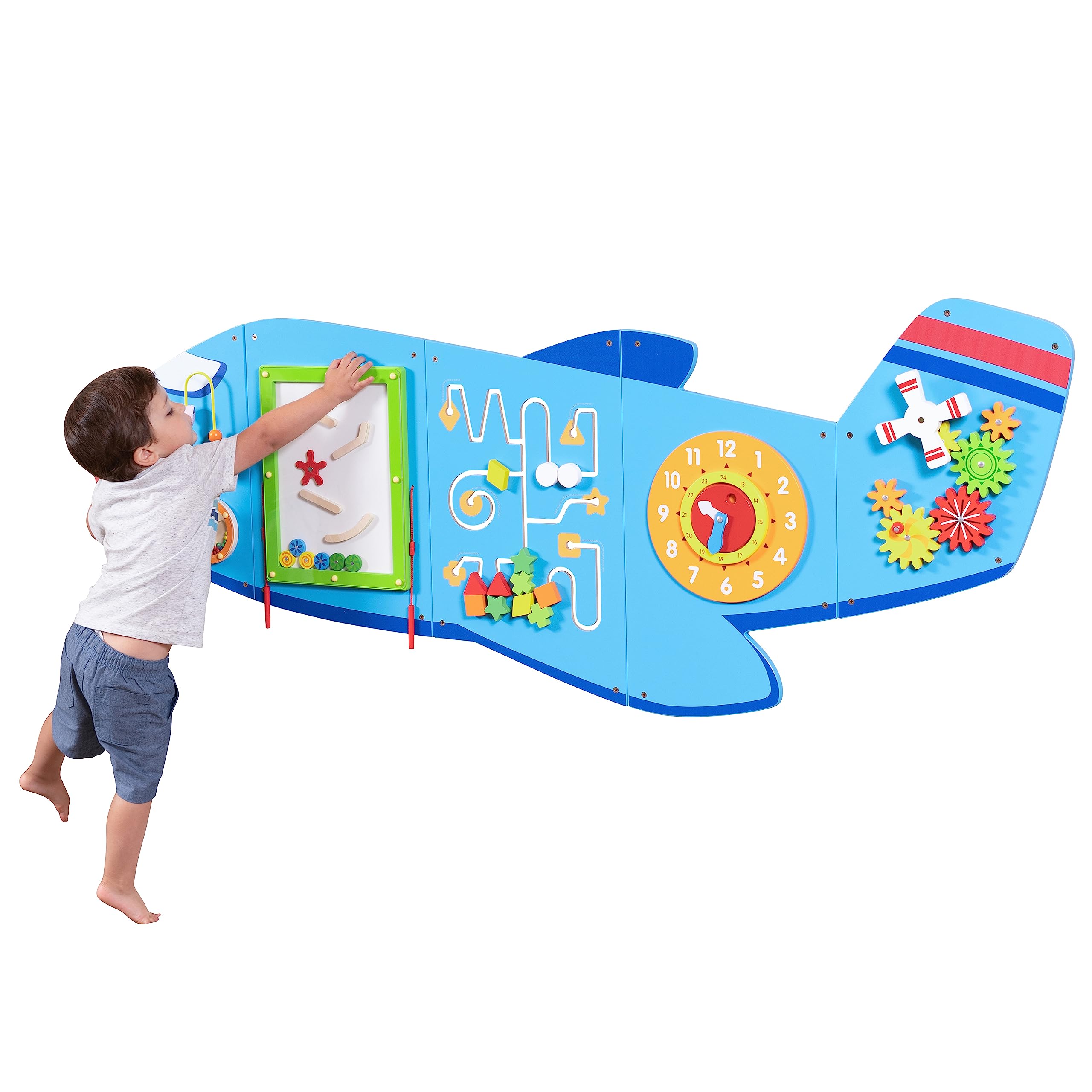 SPARK & WOW Airplane Activity Wall Panels - Montessori Sensory Wall Toy for Toddlers 18 Months+ - 6 Developmental Activities - Busy Board for Fine Motor Skills - Perfect for Nursery Décor & Preschool Learning