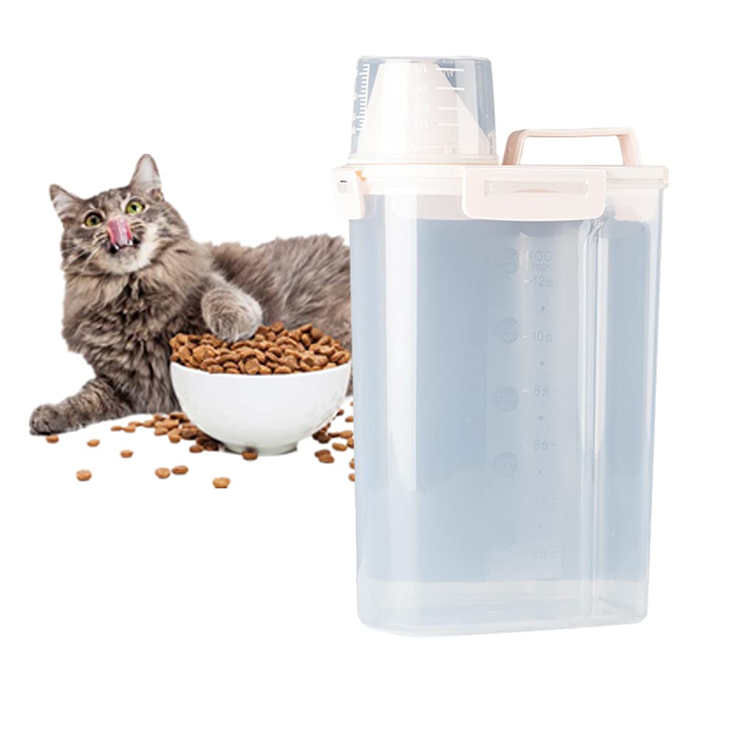 Fenteer Large Pet Food Storage Container with Measuring Cup & Handle - Airtight Dog & Cat Food Storage for Treats, Dry Kibble - Perfect for Home, Travel & Outdoor Use - Beige
