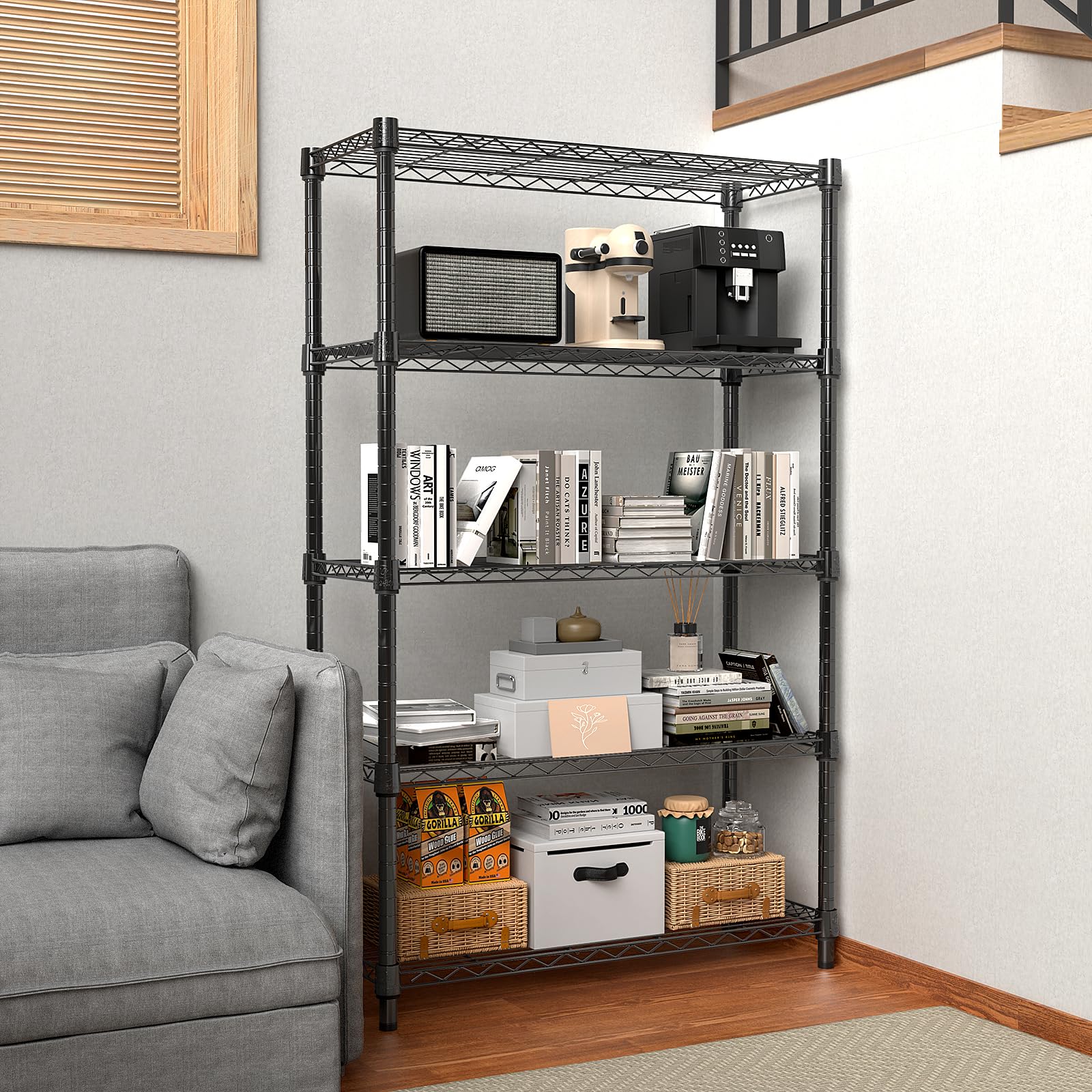 MZG 5-Tier Heavy Duty Steel Wire Shelving Unit - 1250 lbs Capacity Storage Rack for Home, Kitchen, Office, Garage - 13.7