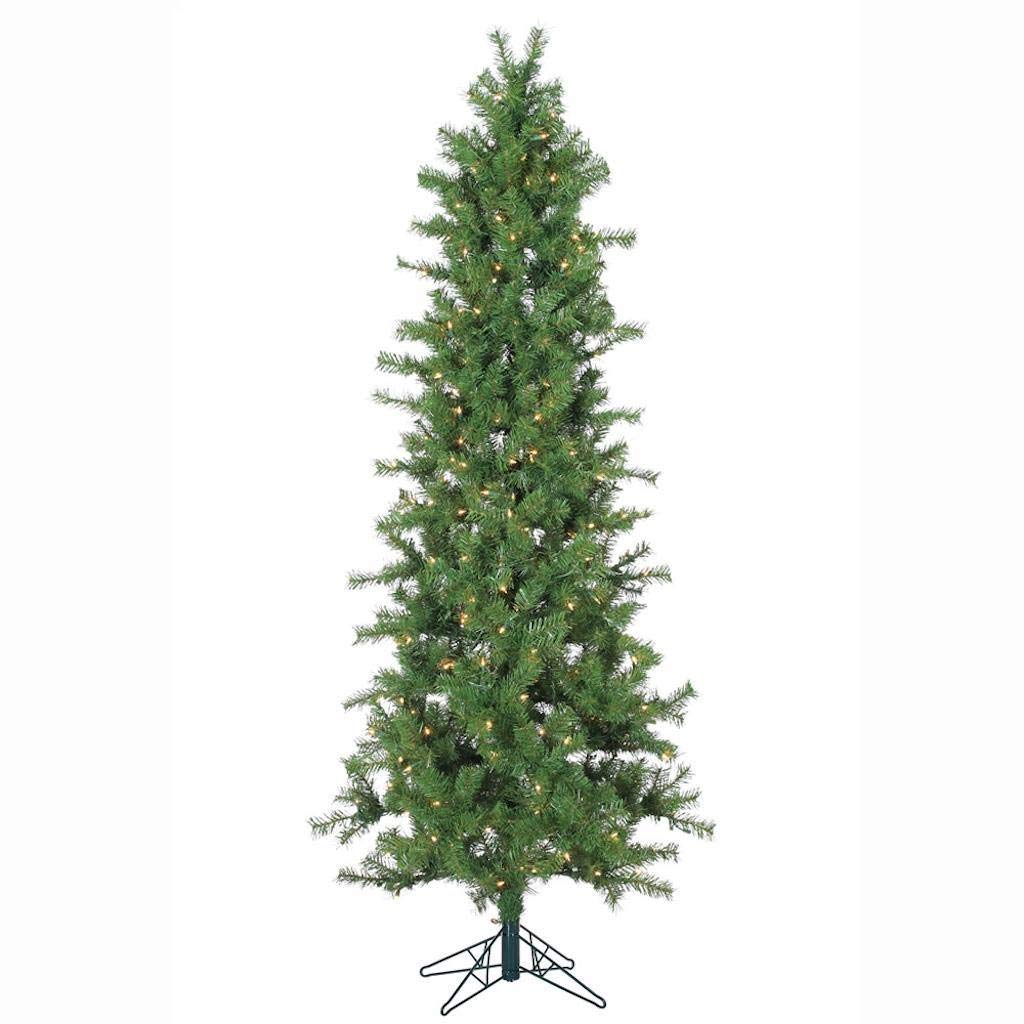 Vickerman 7 Foot Artificial Slim Spruce Christmas Tree with 300 Clear Mini Lights, 610 Tips & Metal Stand - Perfect for Holiday Home Decor, Office & Indoor Festive Decorations