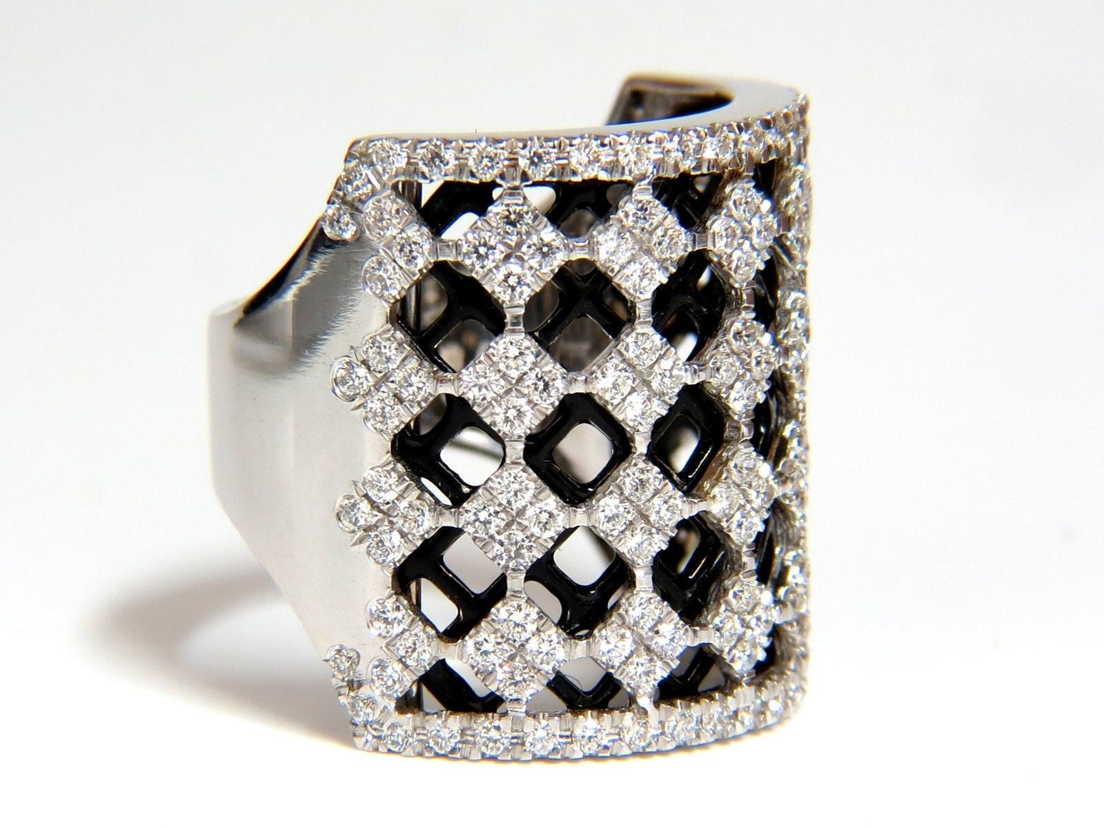 1.82CT Diamond Bead Set Sandwich Black Underlay 3D Grill Band Ring in 18KT Gold - Perfect for Hip-Hop Jewelry, Rappers, and Urban Fashion Accessories