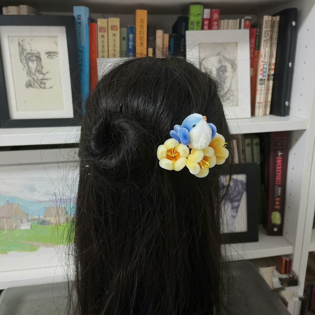 Elegant Blue Bird Silk Hairpin - Handmade Bespoke Hair Accessory for Weddings, Parties & Special Occasions