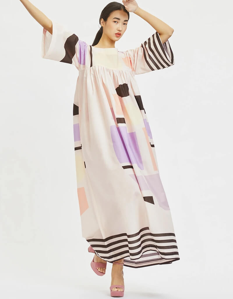 Beige Poly Rayon Cotton Kaftan Dress for Women - Lightweight Summer Cover Up, Beach Tunic, Boho Maxi Dress for Vacation, Poolside Lounging & Resort Wear