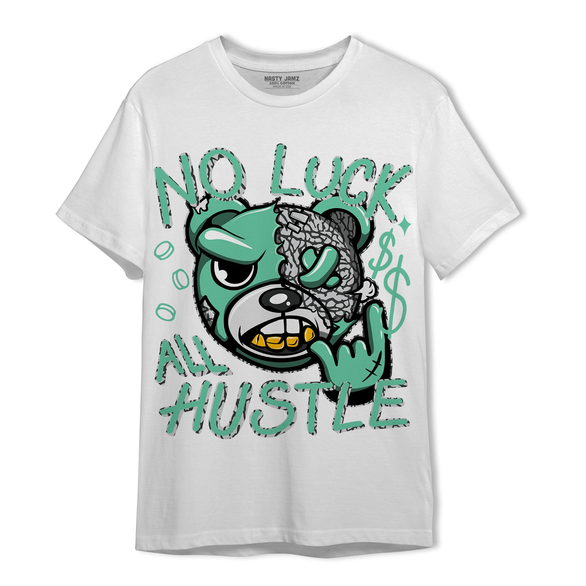 Generic All Hustle Unisex T-Shirt Matching 3s Green Glow - White/Black - Casual Streetwear for Men & Women | Perfect for Gym, Workout, and Everyday Wear