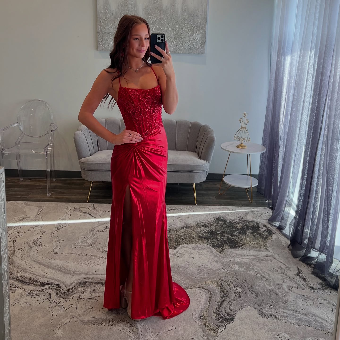 Elegant Mermaid Red Applique Prom Dress - Satin Formal Evening Gown for Women (Style J6264) | Perfect for Homecoming, Quinceañera, Wedding Guest & Special Occasions