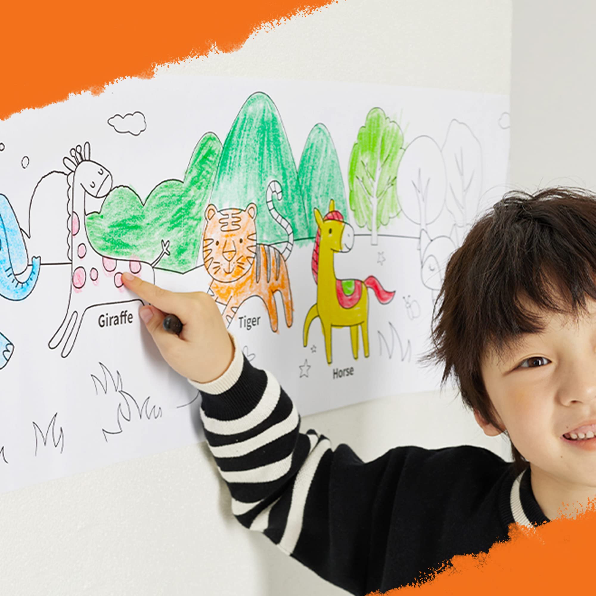 YPLUS Non-Toxic Peanut Crayons Set - 24 Vibrant Colors with Art Case & Wall Sticker Paper Rolls | Safe Toddler Coloring Supplies | Perfect for Kids Art Activities, Classroom Projects & Birthday Stocking Stuffers