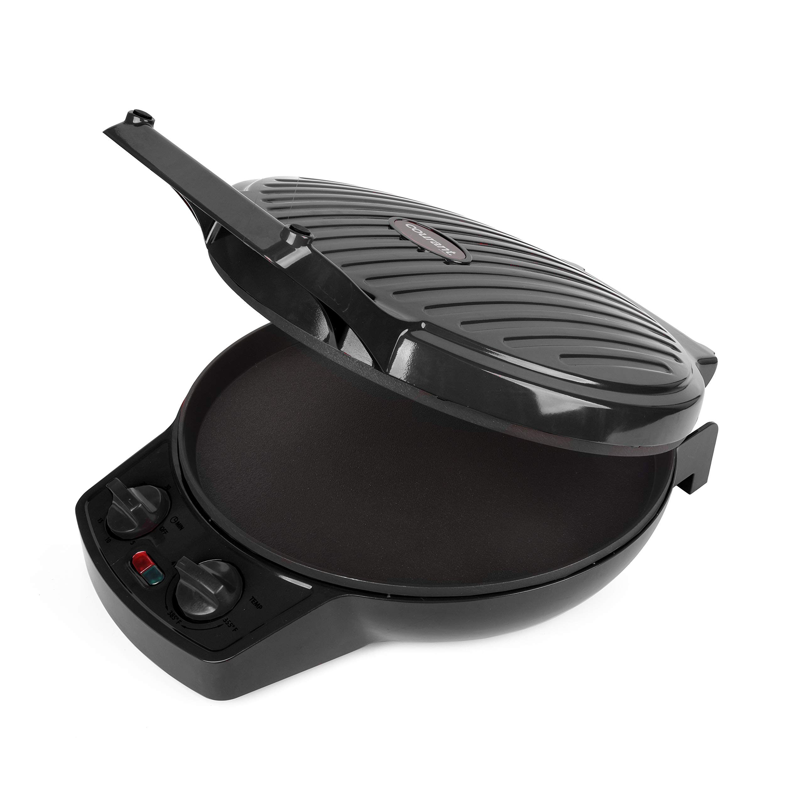 12 Inch Courant Pizza Maker & Calzone Maker with Timer & Temperature Control - 1440W Electric Pizza Oven & Indoor Grill for Home Kitchen - Perfect for Family Pizza Nights, Party Snacks & Quick Weeknight Dinners (Black)