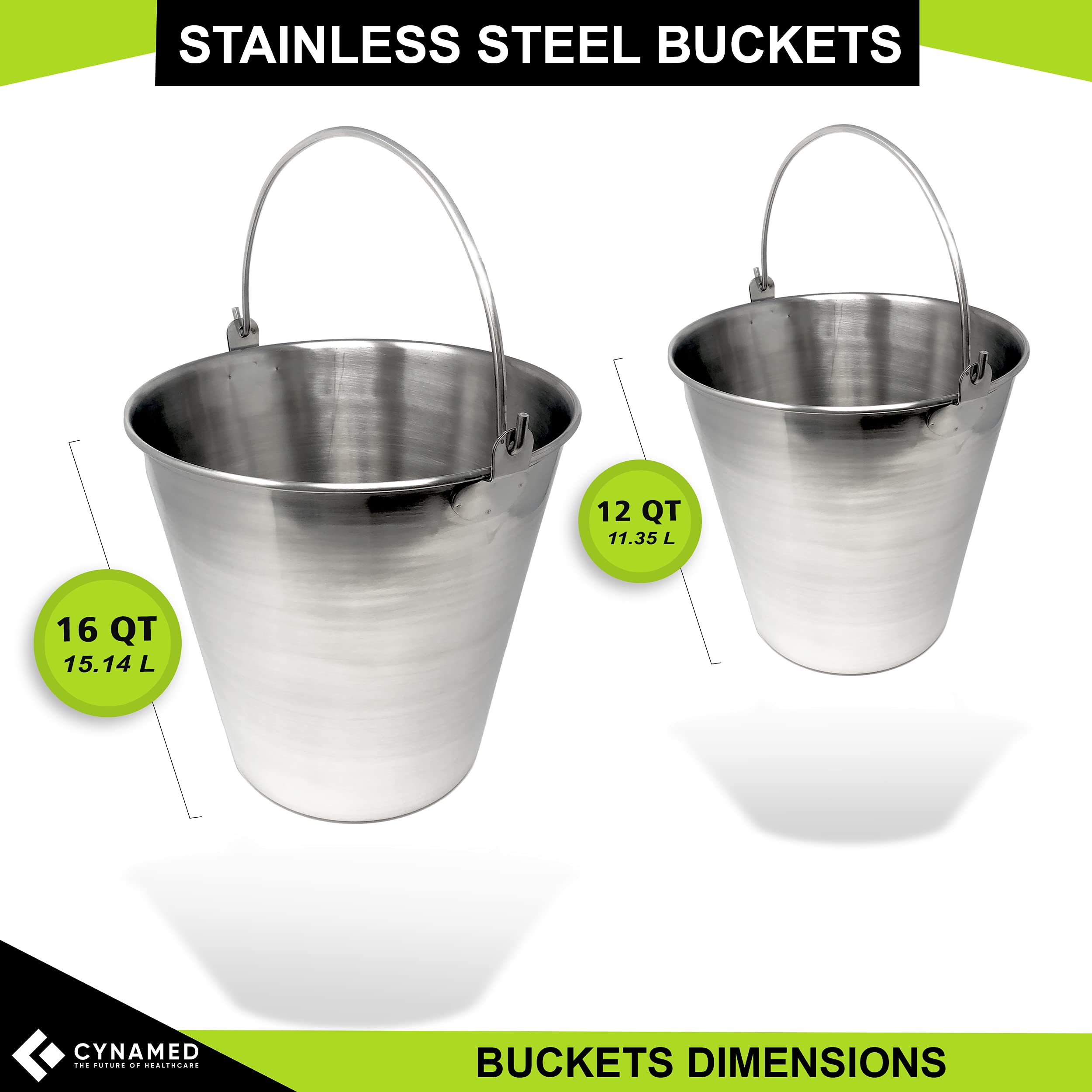 16 QT Stainless Steel Lab Bucket - Durable & Sanitary for Medical, Laboratory & Veterinary Use | Ideal for Sample Collection, Sterilization & Chemical Storage