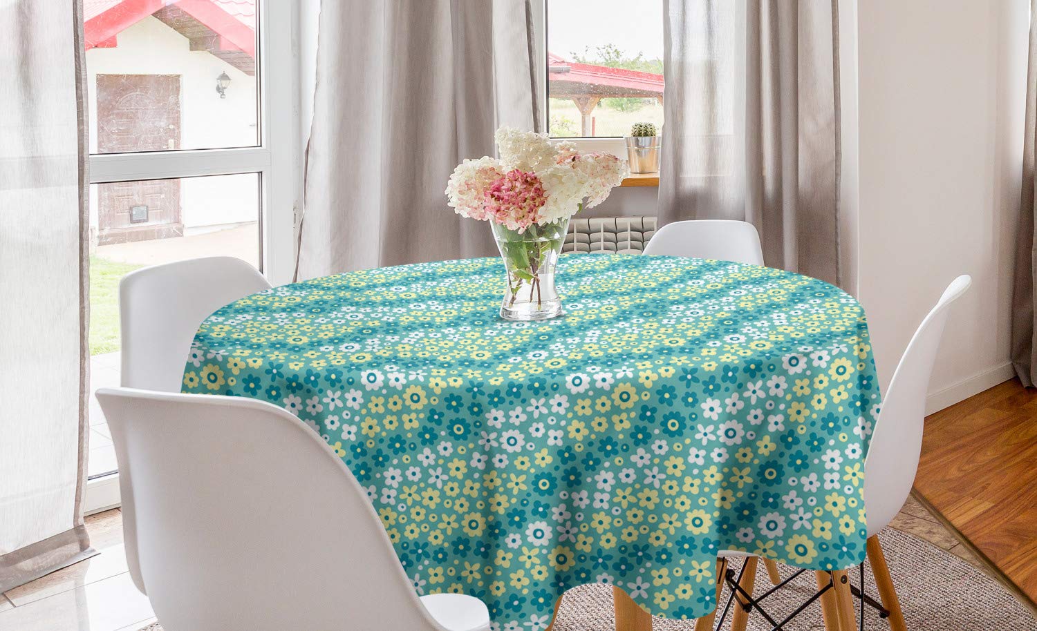 Ambesonne Floral Round Tablecloth 60