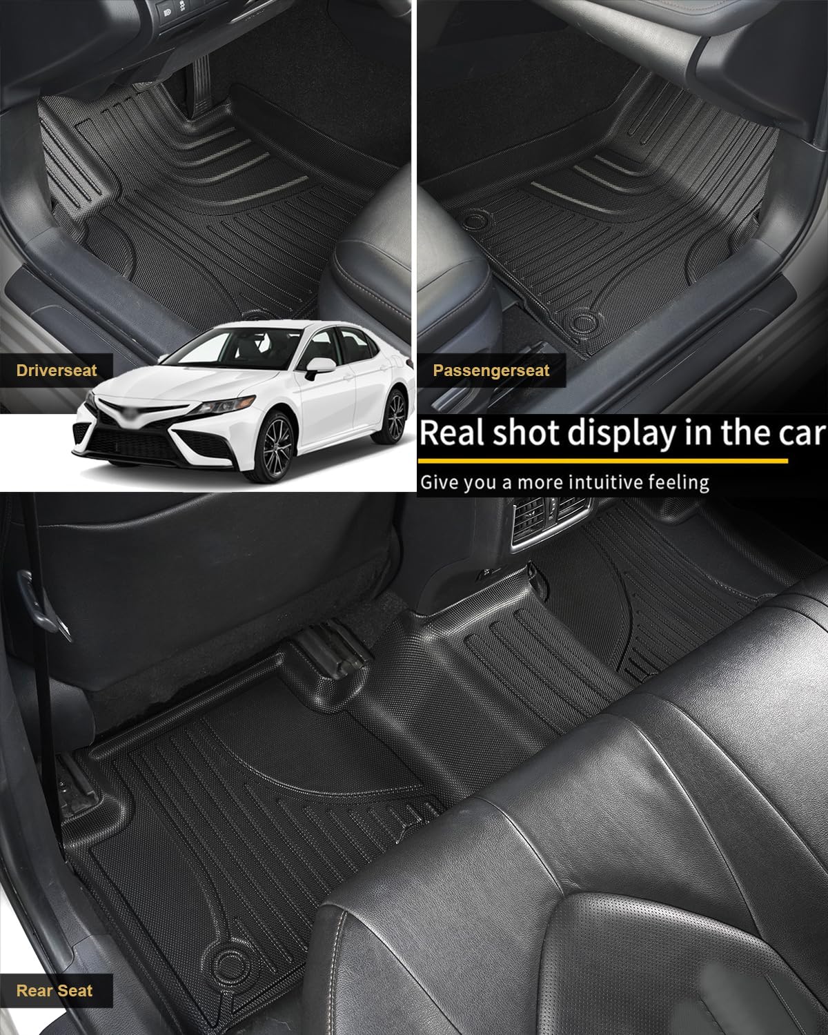 Premium Custom Fit TPE All-Weather Floor Mats for 2018-2024 Toyota Camry FWD (Excludes Hybrid & AWD Models) - 1st & 2nd Row Durable Car Floor Liners - Perfect for Road Trips, Daily Commute & Winter Protection