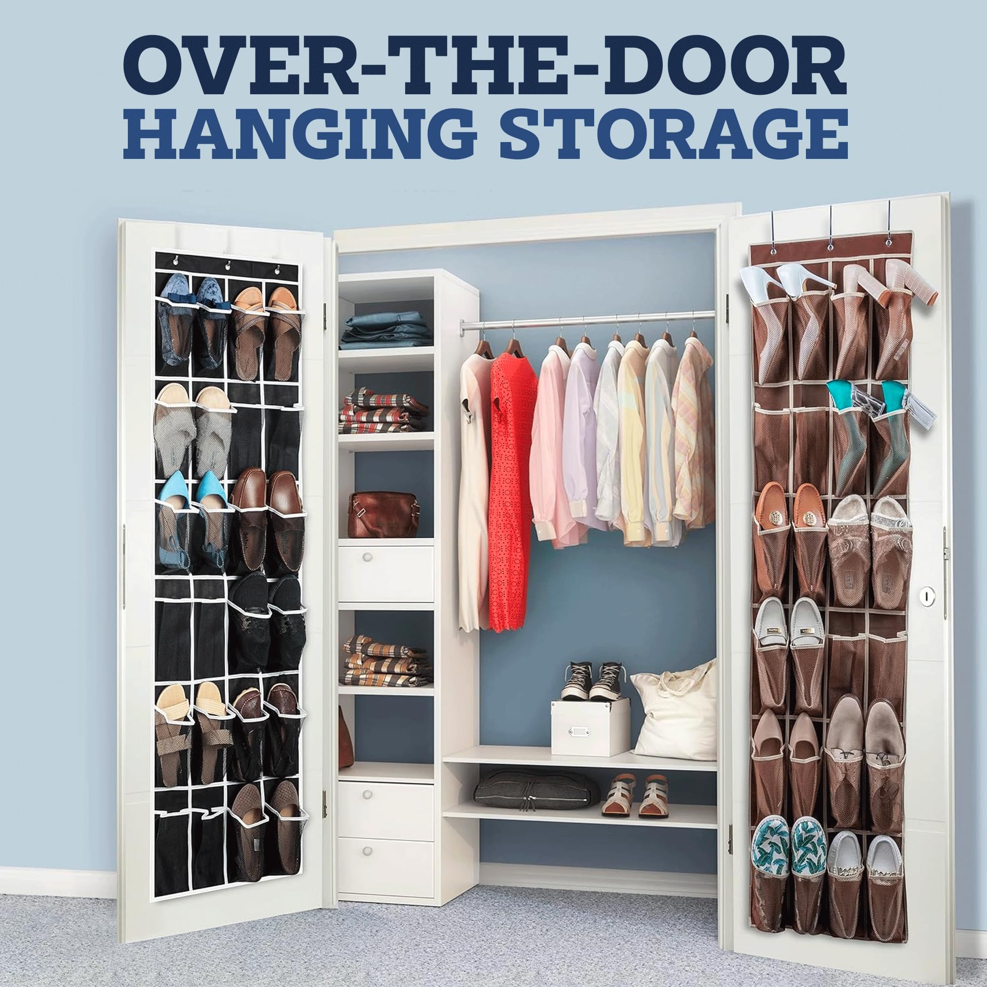 ZOBER Over the Door Shoe Organizer with 24 Mesh Pockets - Space Saving Hanging Storage for Shoes, Towels, Toys & Snacks - Perfect for Closet, Pantry, Dorm Room & Small Space Organization