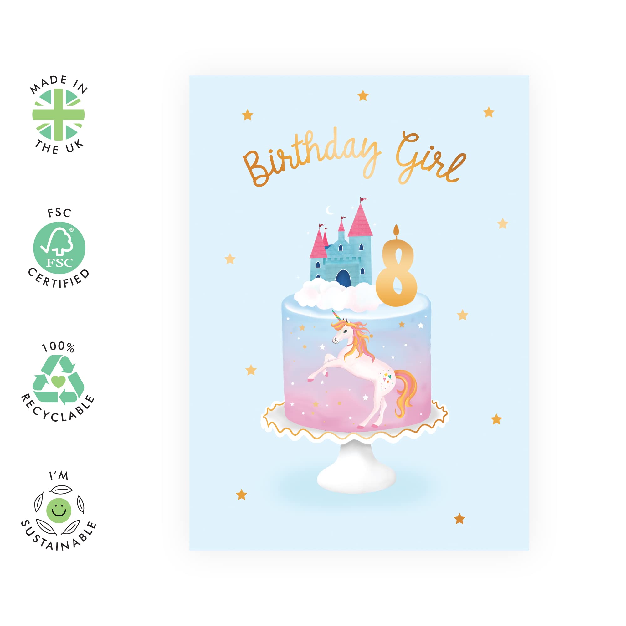 8th Birthday Card for Daughter - Unicorn Themed Greeting Card with Fun Stickers | Perfect for 8 Year Old Girls Birthday Party, Gift Giving & Special Celebrations