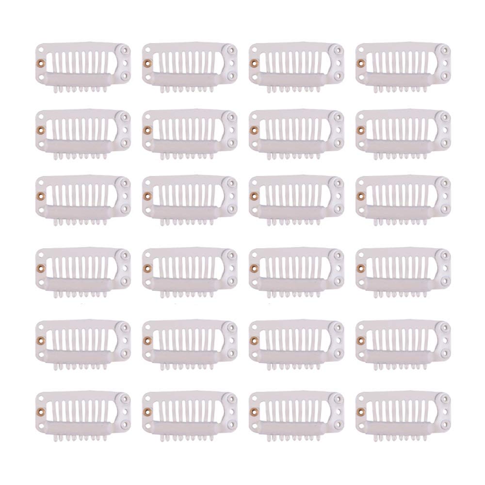 24 Pcs YANTAISIYU 32mm 9-Teeth Snap Wig Clips - Metal Hair Extensions Clips Comb for Wigs, Hairpieces & Extensions (Blonde) - Perfect for Styling, Volume Boost & Secure Hold