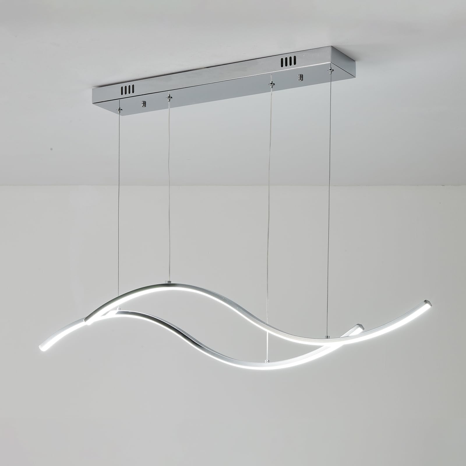 Modern Dimmable LED Pendant Light - Chrome Wave Chandelier for Dining Room, Kitchen Island & Bedroom | Energy-Efficient Hanging Light Fixture for Home Decor (Perfect Over Tables, Countertops and Living Spaces)