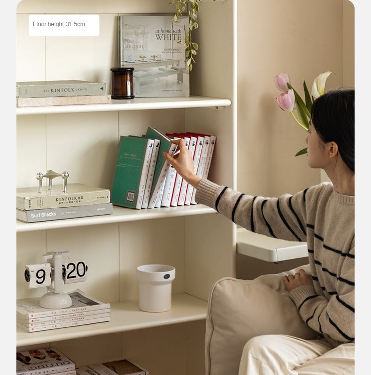 Solid Poplar Wood Arch Bookcase - Display Cabinet & Bookshelf in Cream for Living Room, Bedroom & Office Storage