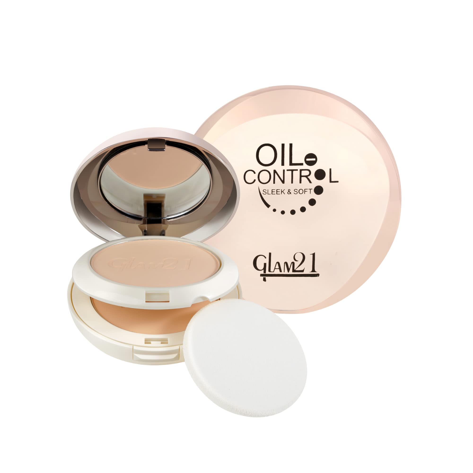 Glam21 Oil Control 2-in-1 Compact Powder 20g | Matte Finish & Long Lasting Makeup | Sweat & Waterproof with Vitamin E & C | Vanilla Scent | Perfect for Oily Skin & Summer Makeup | Daily Use & Touch-ups