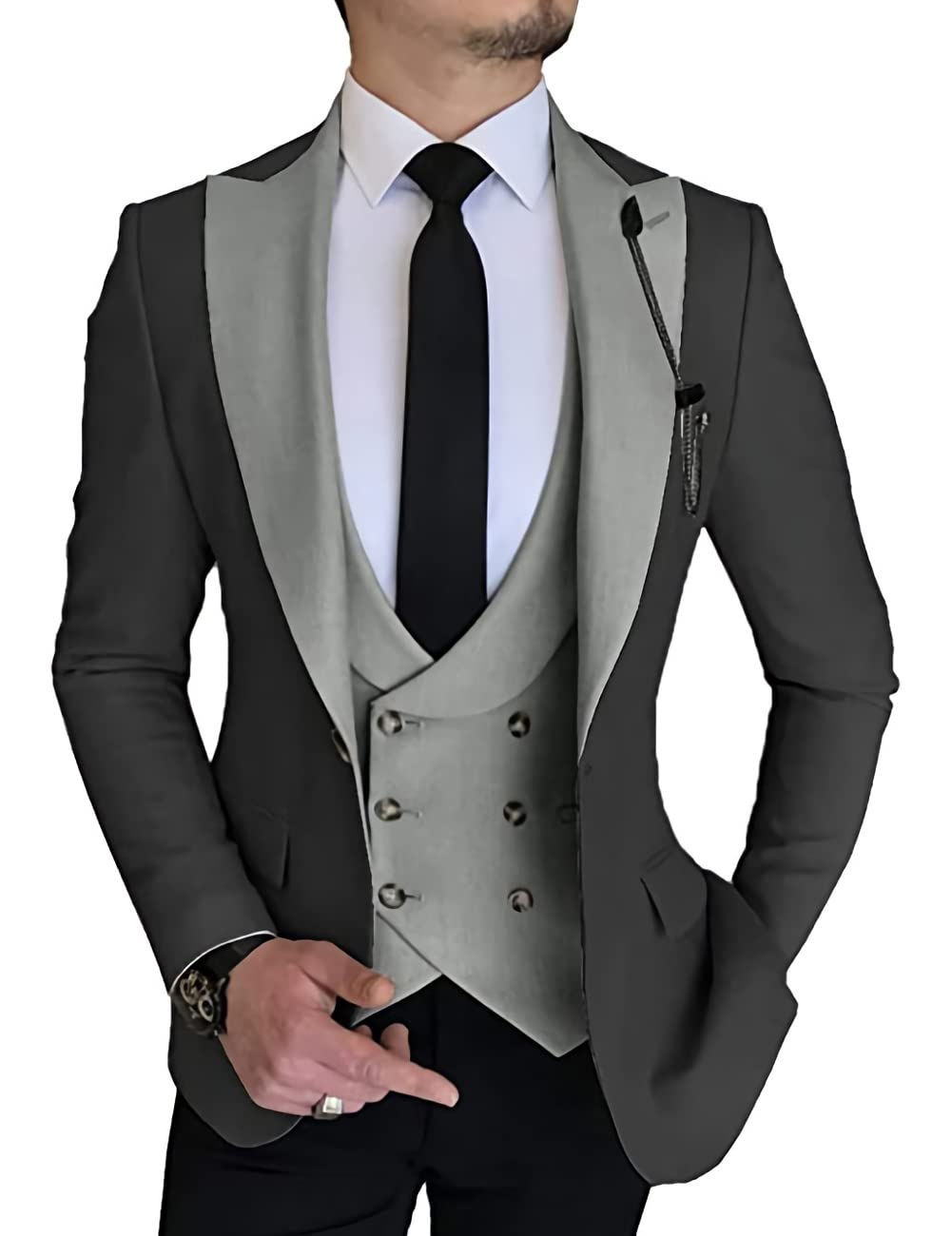 Men's 3 Piece Slim Fit Suit Set with One Button Blazer, Vest & Pants - Formal Business Attire for Wedding, Prom & Office Events