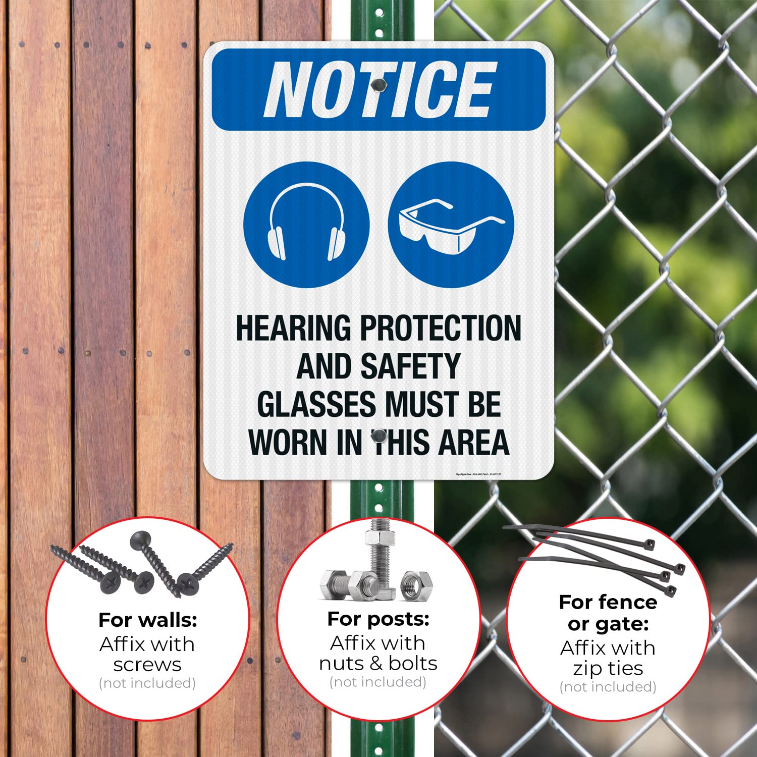 OSHA Compliant Safety Sign - 24x30 Inches 'Hearing Protection and Safety Glasses Required' Reflective Aluminum Sign | 3M EGP .080 Thick, Fade Resistant for Indoor/Outdoor Use | Made in USA | Perfect for Construction Sites, Factories & Hazardous Work Areas