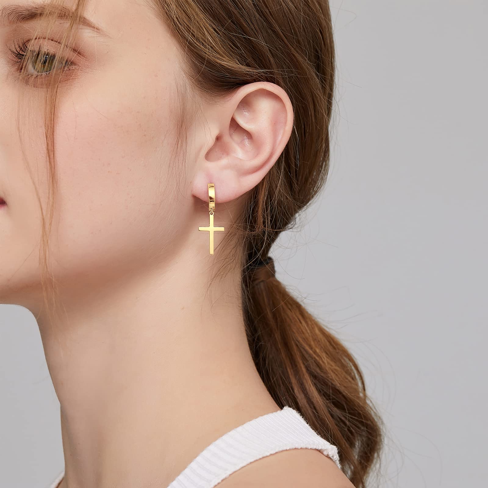 S925 Sterling Silver Cross Hoop Earrings for Women & Men - Unisex Dangle Earrings in Silver, Black, Gold & Rose Gold | Perfect for Everyday Wear, Gifts & Religious Occasions