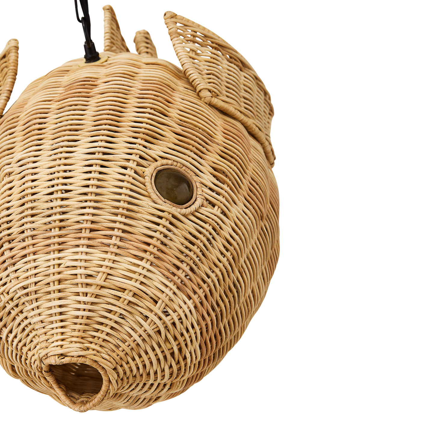 Handwoven Wicker Blowfish Small Pendant Light - Natural Rattan Hanging Decor for Beach House, Boho Bedroom, or Coastal Living Room