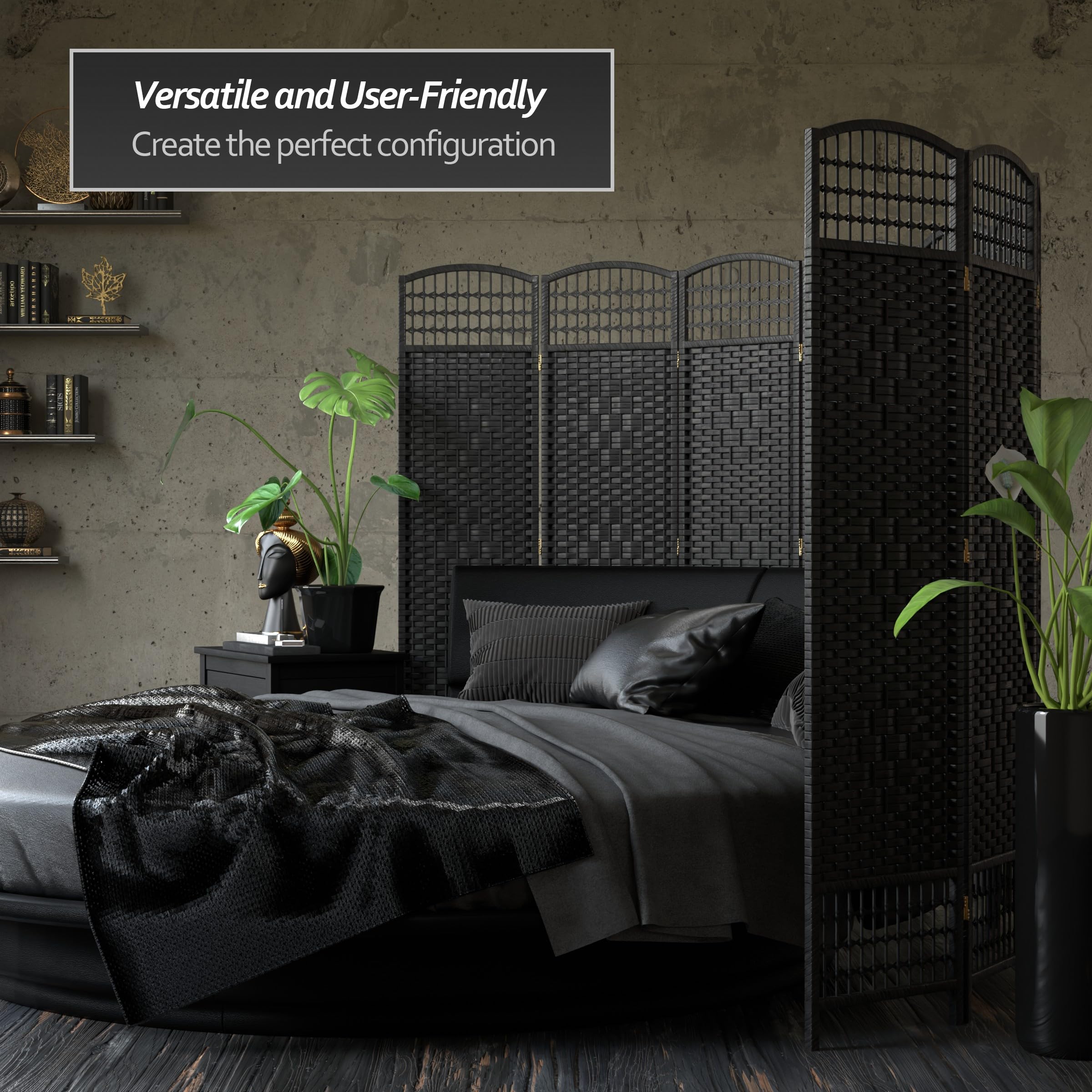 5.5 ft Tall Red Lantern Fiber Weave Black 3-Panel Room Divider - Asian Inspired Decorative Screen for Home, Office & Event Partitioning