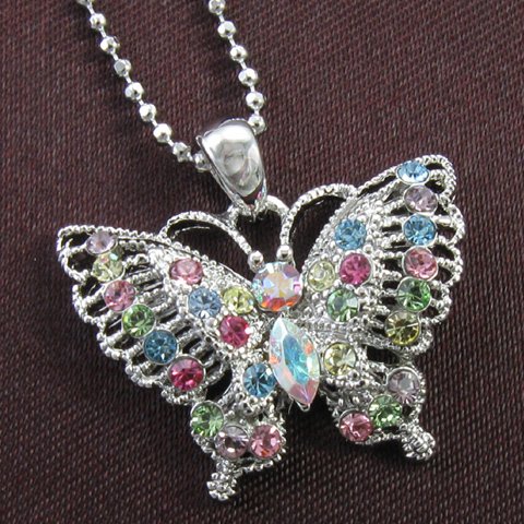 Butterfly Necklace for Women - Pink Purple Blue Rhinestone Pendant Charm Animal Jewelry - Perfect for Parties, Weddings & Everyday Fashion Accessories