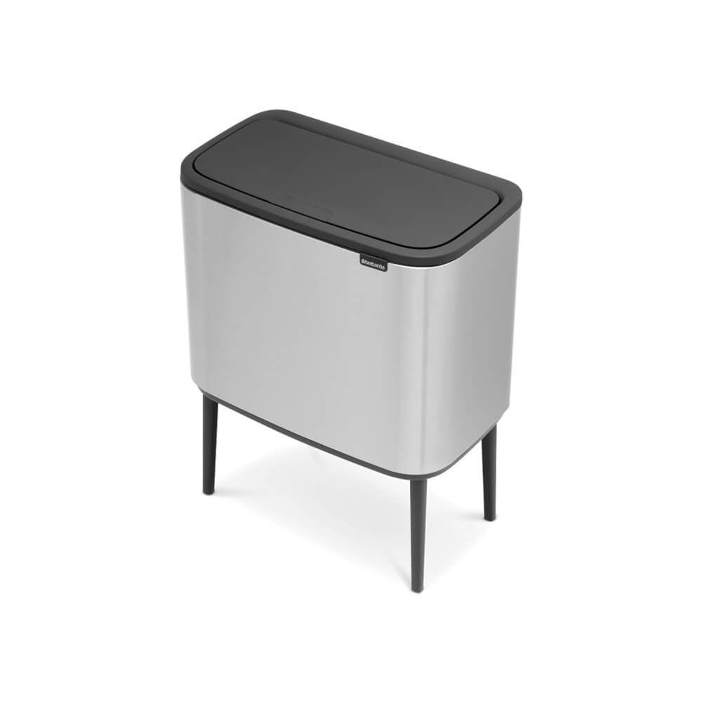Bo Touch Bin with 2 Inner Buckets 11+23L Matt Steel - Stainless Steel Trash Can for Kitchen, Bathroom & Office Waste Disposal