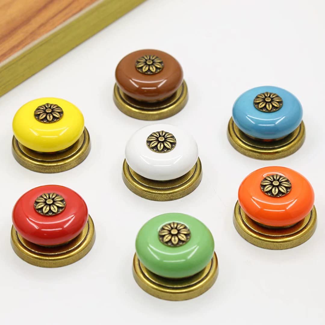 Ceramic Cabinet Knobs and Drawer Pulls - 2 Pack Yellow Round Door Handles for Dresser, Closet, Cupboard & Wardrobe - Durable Hardware for Home & Office Organization