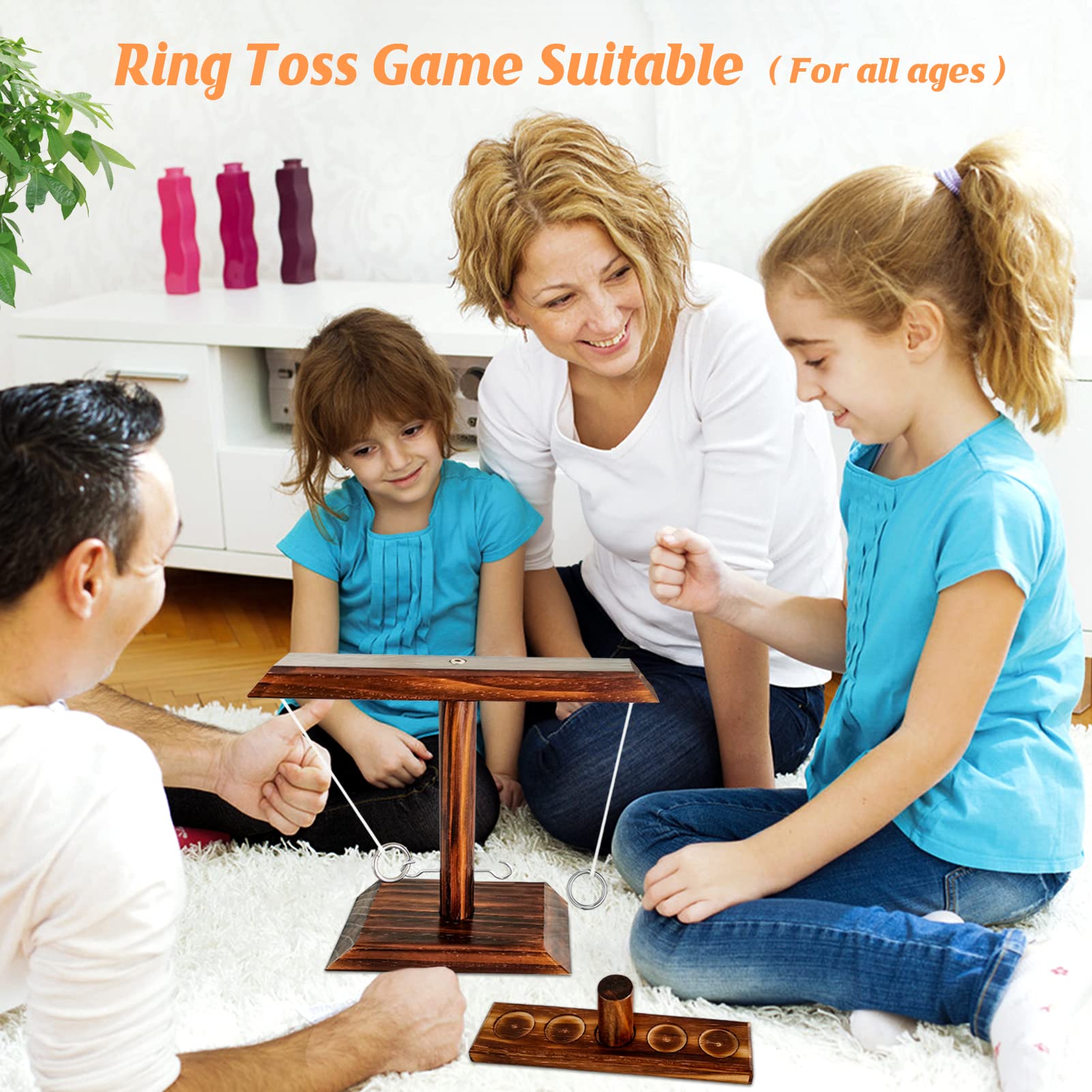 Premium Wooden Ring Toss Game Set - Tabletop Hook & Ring Toss for Kids & Adults - Fun Indoor/Outdoor Party Games for Family Gatherings, Backyard BBQs, and Beach Outings