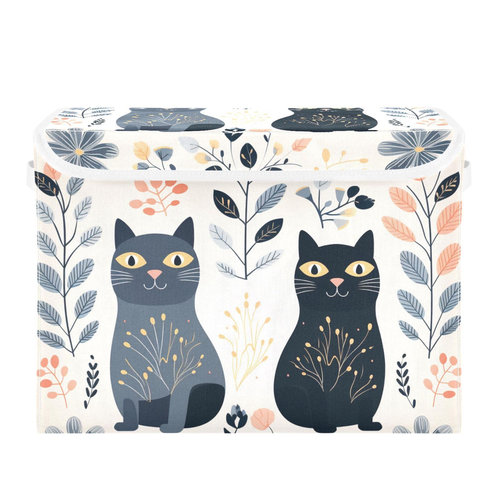Collapsible Storage Bins with Lids - Cat Pattern Organizing Baskets for Clothes & Home