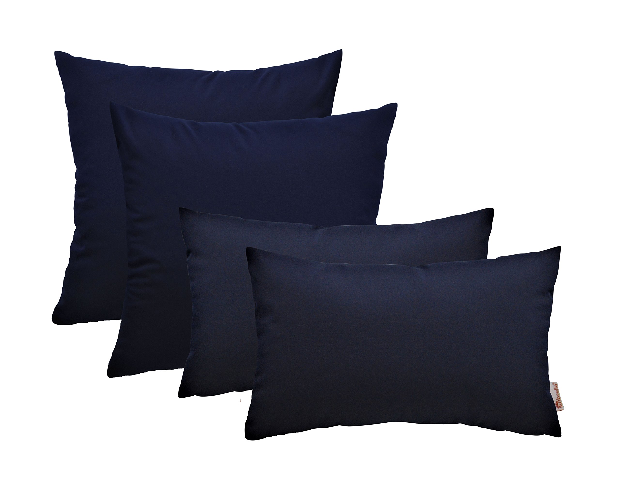 RSH DECOR 4-Piece Indoor Outdoor Decorative Throw Pillow Set - 20x20 & 12x20 Inch Square and Lumbar Pillows - Sunbrella Navy Blue Fabric - Perfect for Patio, Living Room, and Bedroom Decor