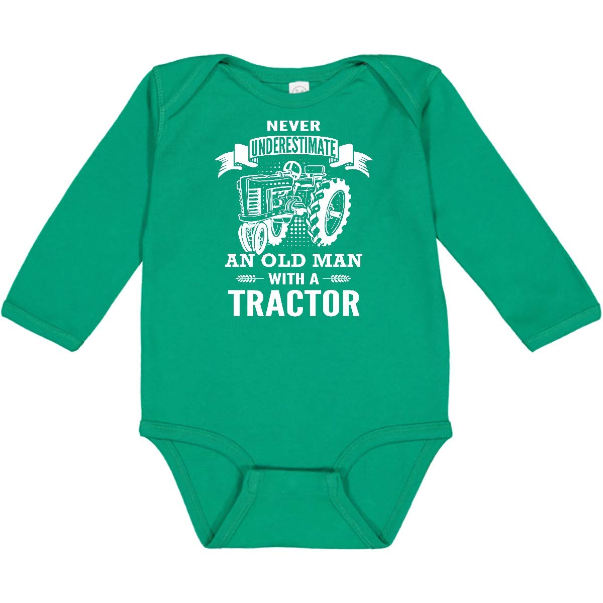 Inktastic Vintage Old Man Tractor Graphic Long Sleeve Baby Bodysuit - Soft Cotton Onesie for Newborns & Infants - Perfect for Farm-Themed Photoshoots, Family Gatherings & Country Outfits