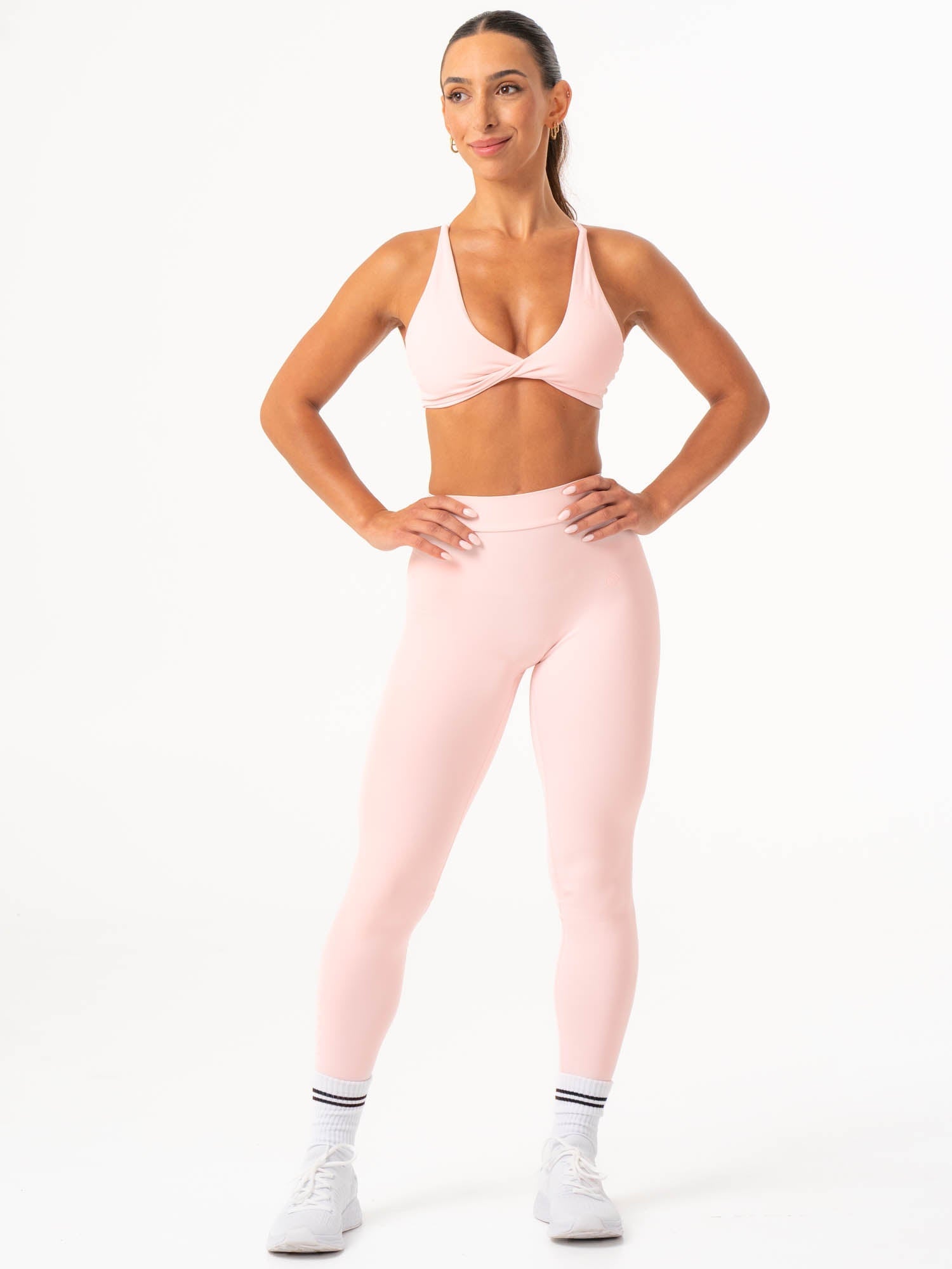 NKD V Scrunch Leggings for Women - High Waisted Tummy Control Yoga Pants in Pink Musk | Perfect for Workouts, Running & Lounge Wear