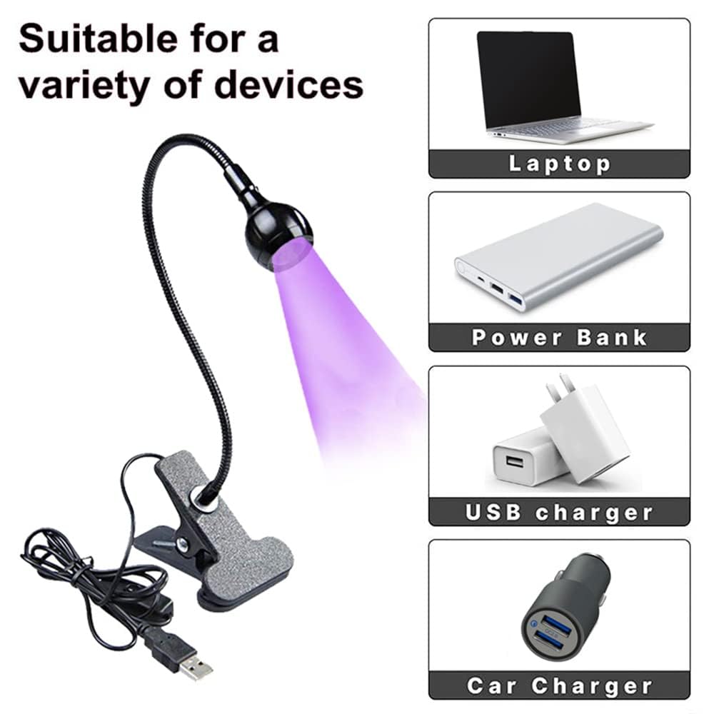 3W LED UV Ultraviolet Phone Glue Curing Lamp - Portable UV Nail Lamp for Gel Nails & Mobile Repair - Flexible Clamp Desk Light with Plug & Play (Black) - Perfect for DIY Nail Art & Phone Screen Repair at Home or Salon