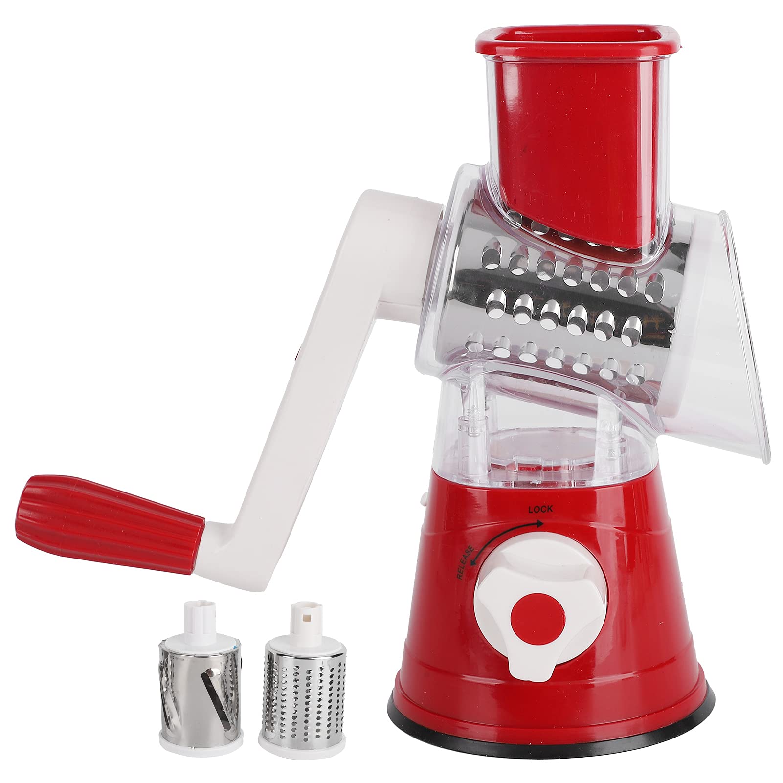 3-in-1 Rotary Cheese Grater & Vegetable Slicer Set - Manual Hand Crank Grinder for Cheese, Vegetables, Fruits & Meat - Perfect for Kitchen, Camping & Meal Prep (Red)