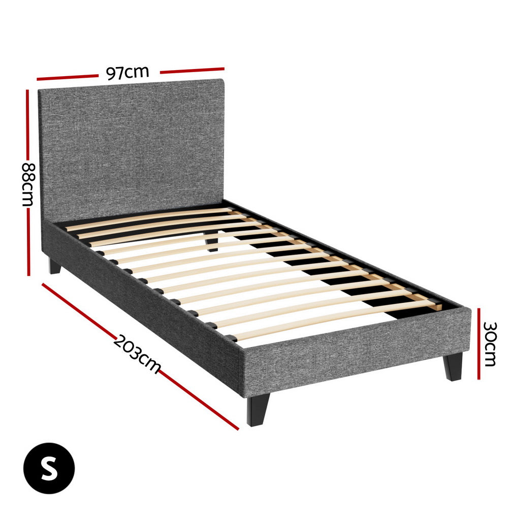 Coogee Single Bed Frame Grey - Sturdy and Modern Platform Bed for Small Spaces - Perfect for Kids Rooms, Guest Rooms & Apartments
