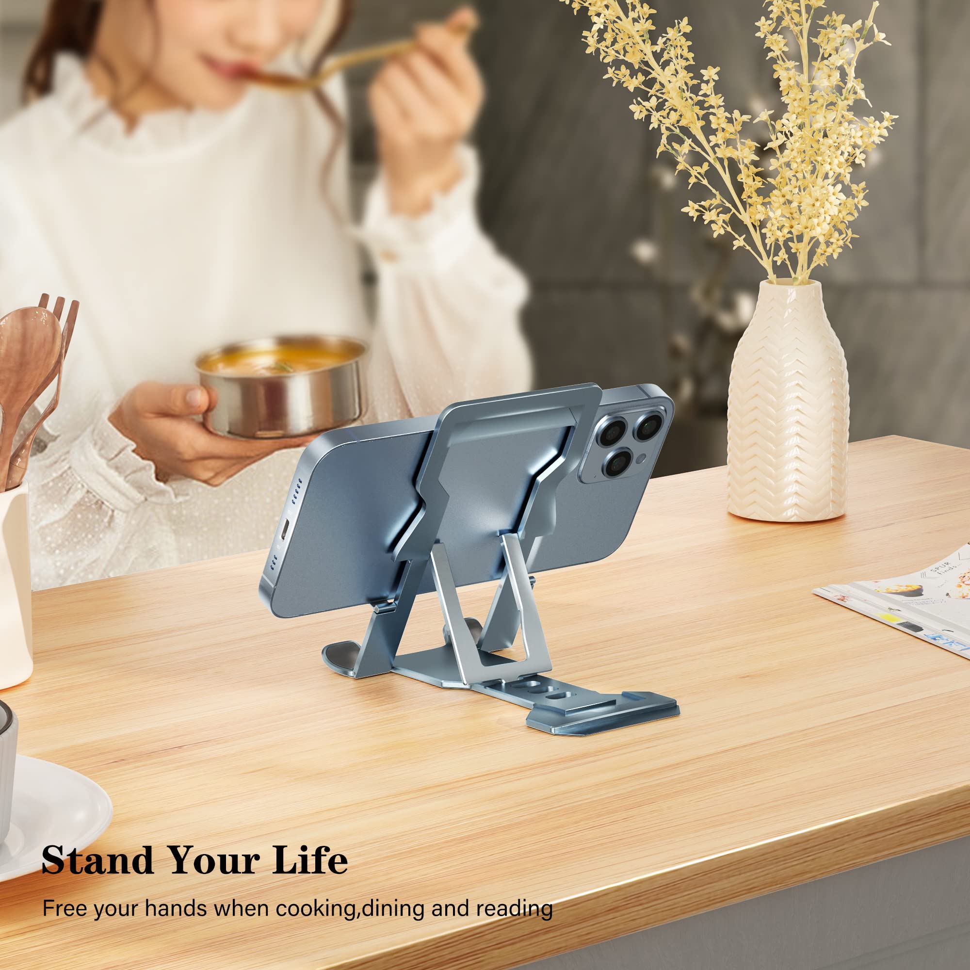 Adjustable Foldable Metal Phone Stand for Desk - Universal Smartphone Holder for iPhone, Samsung, Google Pixel | Perfect for Work, Study, Video Calls & Hands-Free Viewing