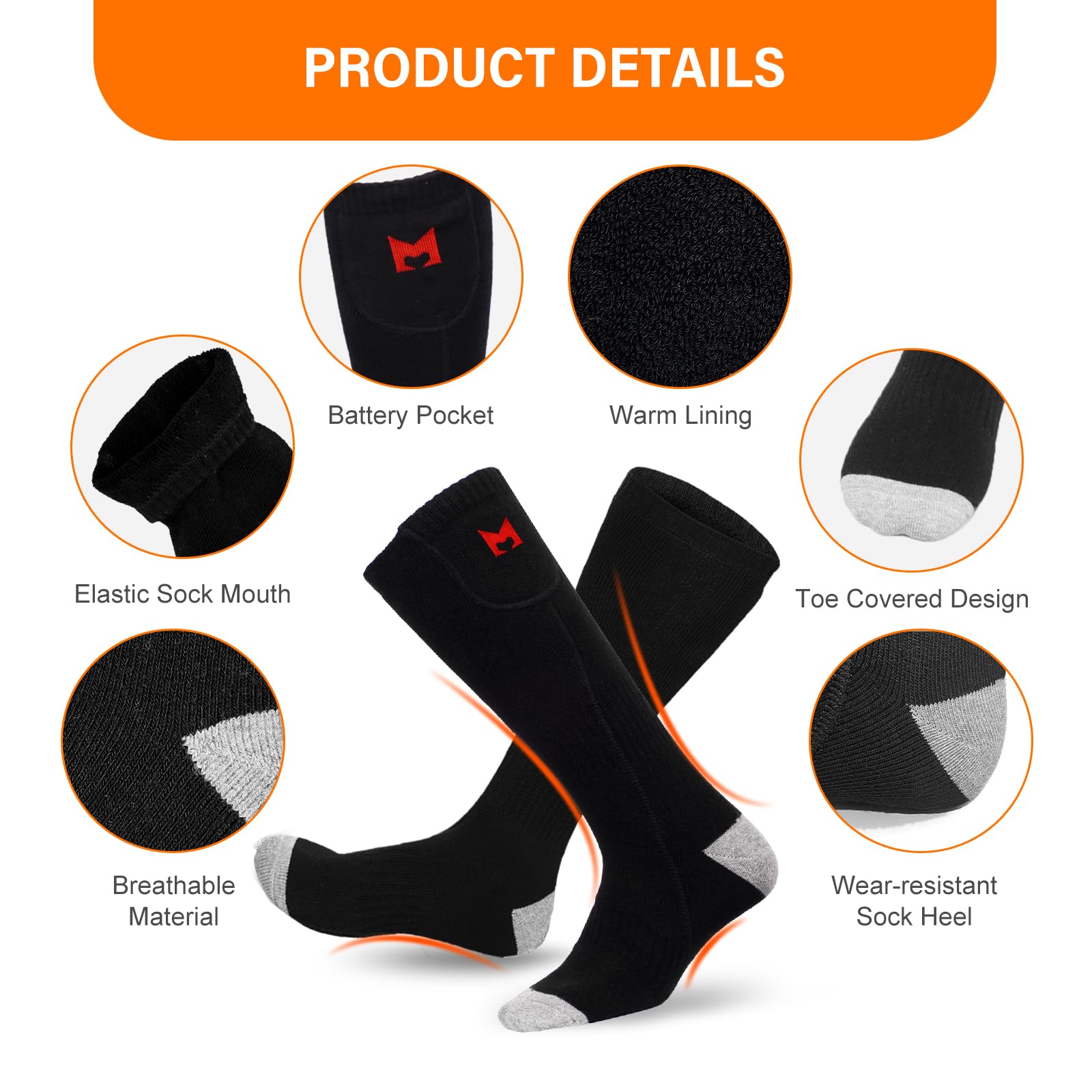 Electric Heated Socks for Men & Women - Rechargeable Battery Powered Winter Socks for Camping, Fishing, Cycling, Skiing & Outdoor Activities - Keep Feet Warm in Cold Weather