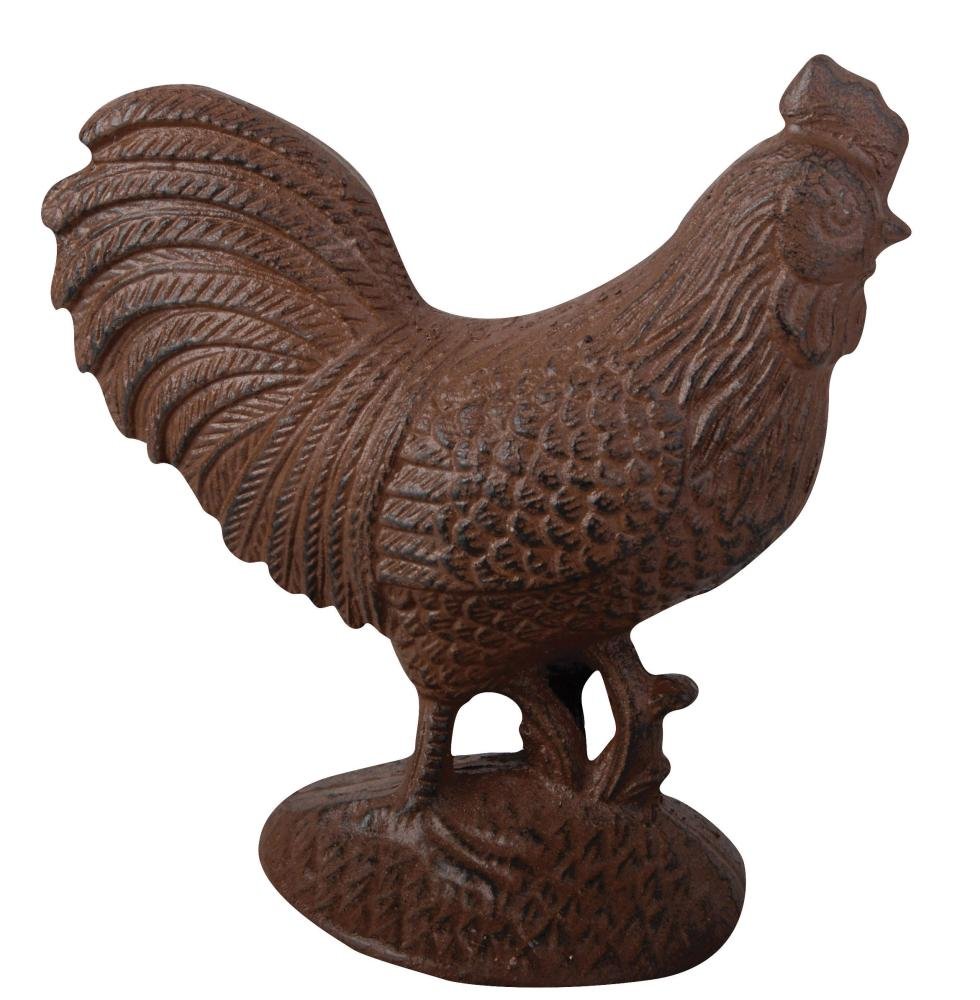 Esschert Design Large Cast Iron Decorative Rooster Statue - Vintage Farmhouse Kitchen Decor, Garden Ornament, Rustic Home Accent
