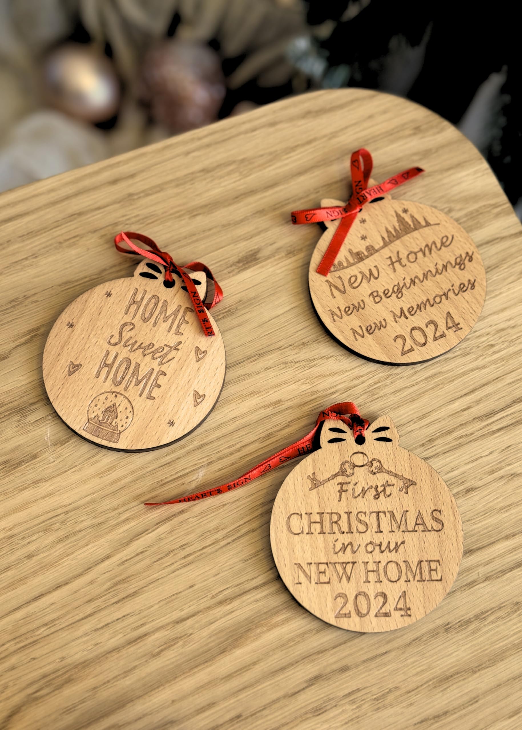 Heart's Sign First Christmas in Our New Home Ornament 2024 - Set of 3 Ceramic Keepsakes | Personalized New House Gift for Newlyweds, Couples & First-Time Homeowners | Perfect for Housewarming, Christmas Tree Decor & Holiday Memories