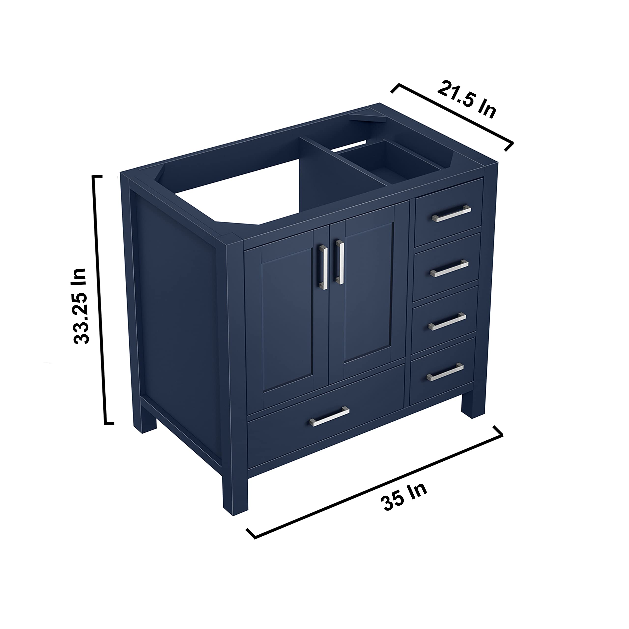 Jacques 36 Inch Wide x 22 Inch Deep Left Offset Navy Blue Bathroom Vanity Set with 34 Inch Mirror - Perfect for Modern Master Bathrooms & Guest Bath Suites