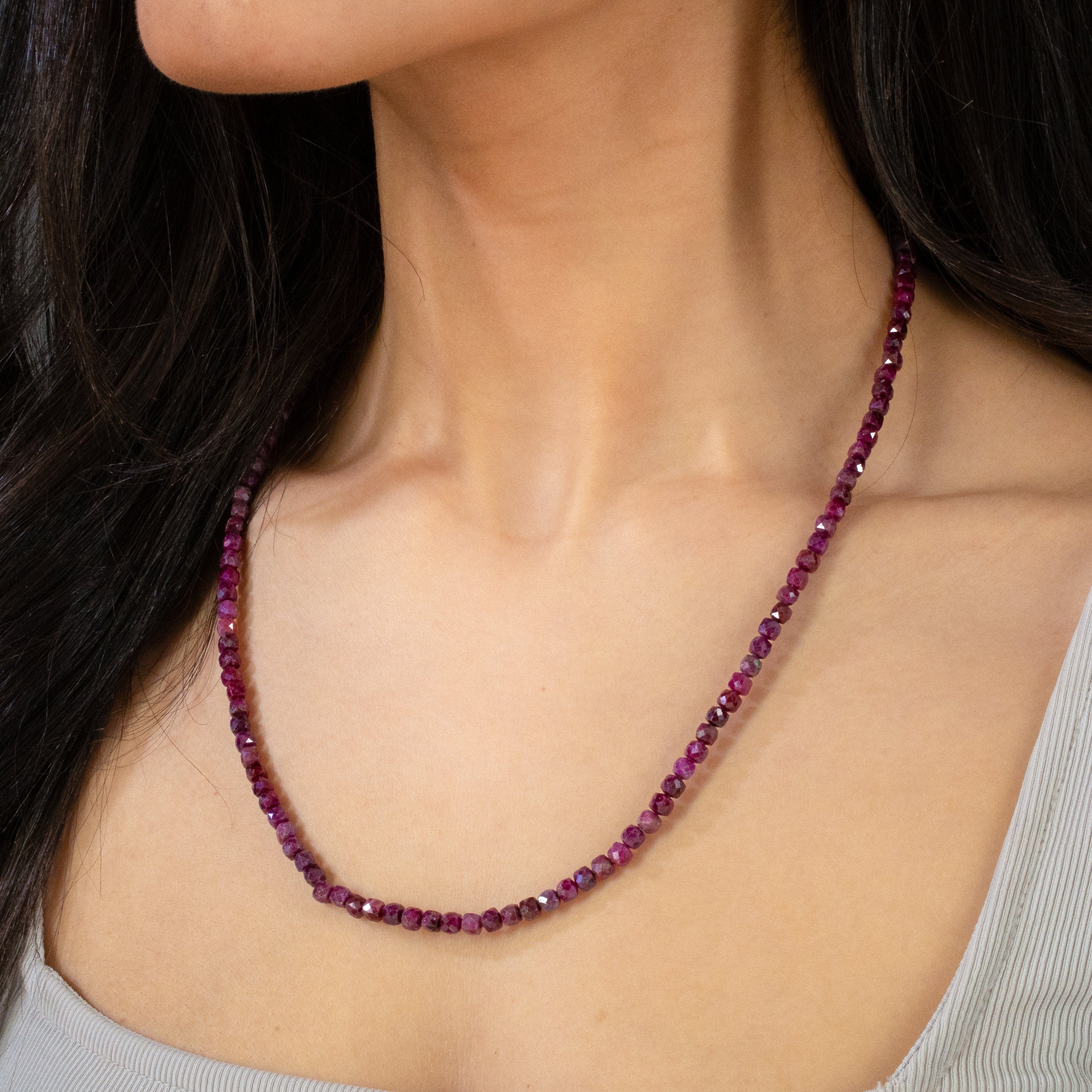 4mm Ruby Faceted Cube Beads - 21 Inch Adjustable Necklace & Multi-Wrap Bracelet Set for Women | Boho Chic Jewelry for Layering, Stacking and Everyday Wear