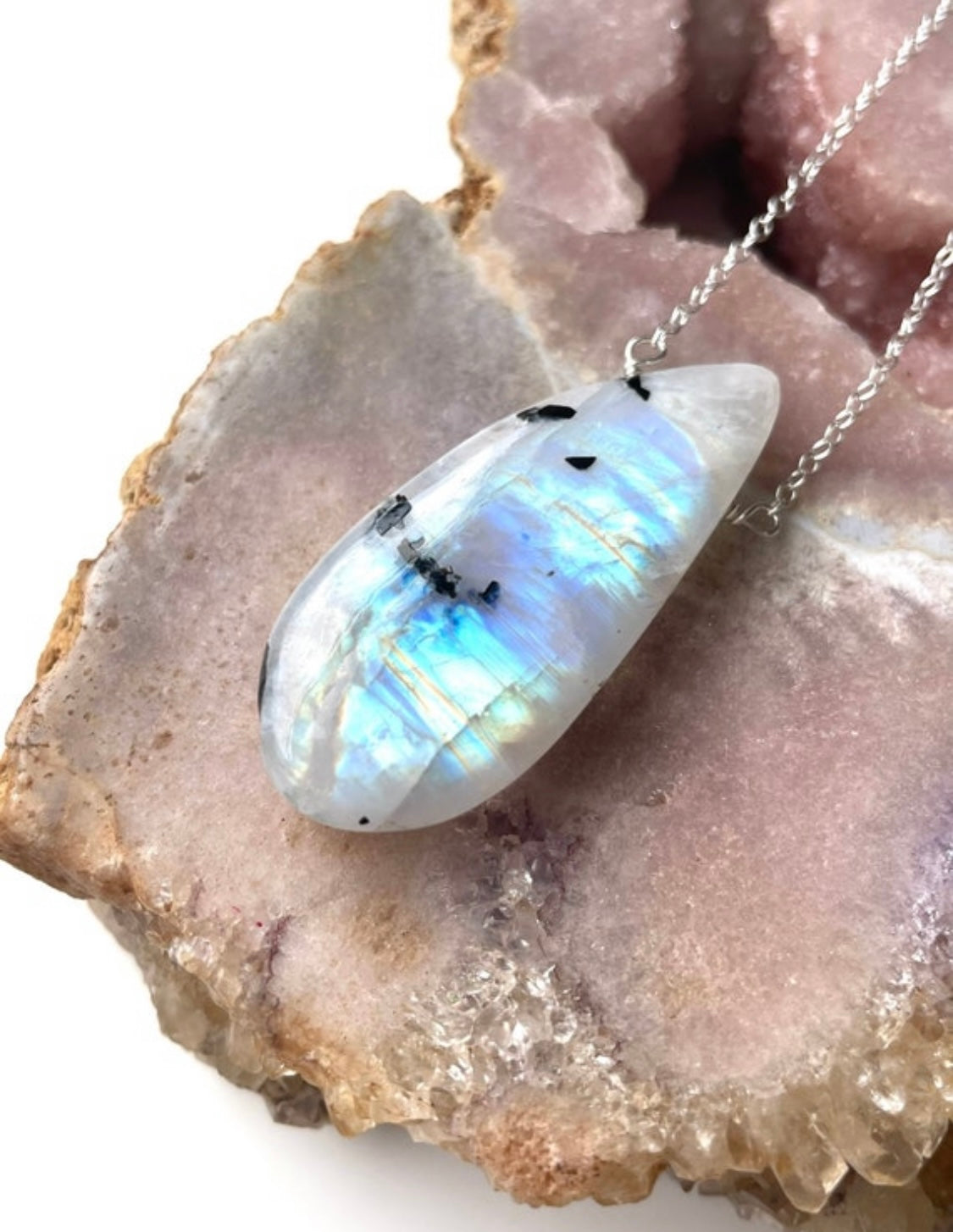 Large Moonstone Pendant Necklace Sterling Silver 925 - Elegant Boho Jewelry for Women, Perfect for Weddings & Everyday Wear