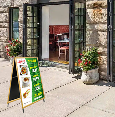 14x22 Inch A-Frame Wooden Snap Sign Holder - 1 1/4 Inch Wide Frame for Outdoor Business Advertising, Restaurant Menus & Retail Displays
