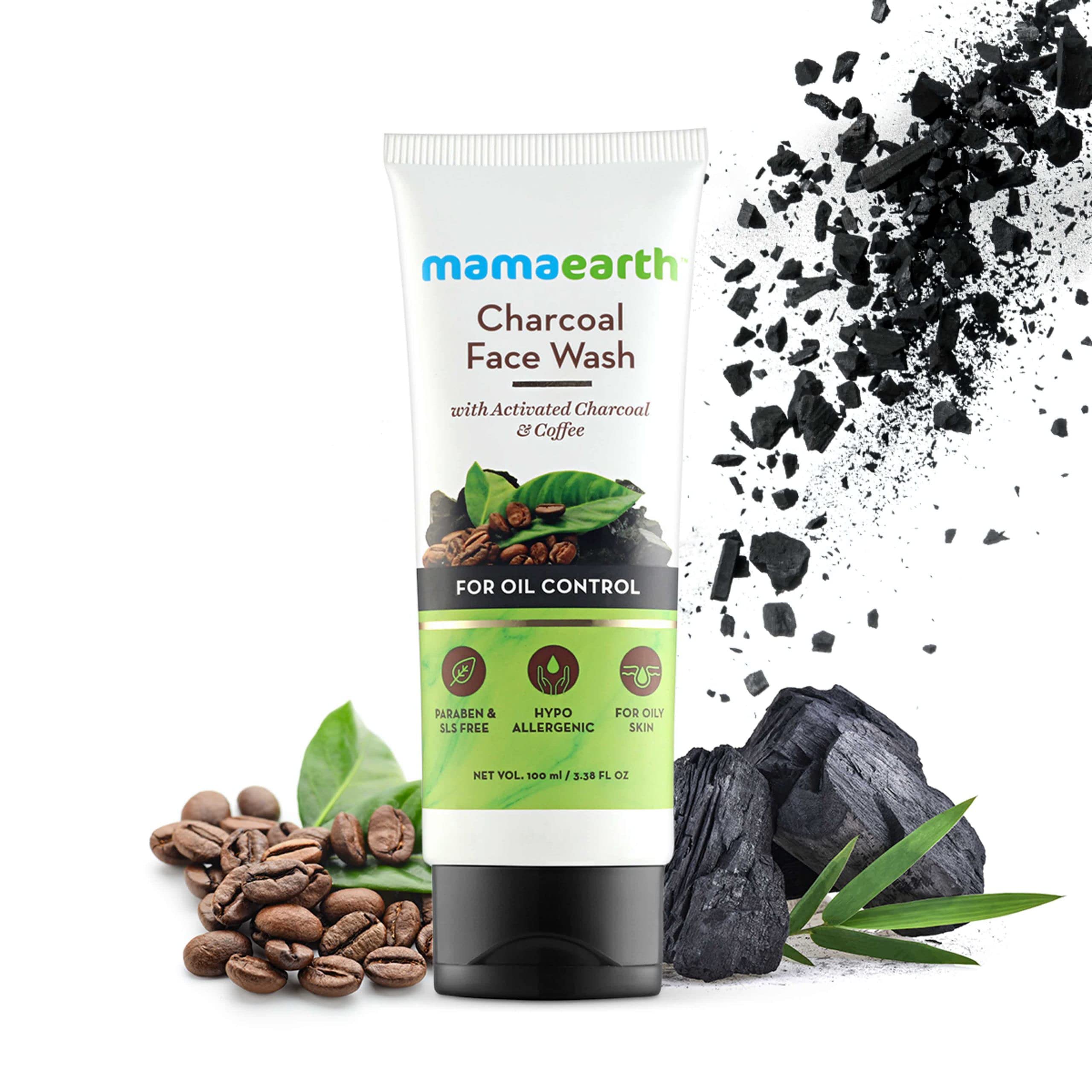 Mamaearth Charcoal Face Wash with Activated Charcoal & Coffee for Oil Control - Deep Cleansing & Pore Minimizing - 100ml - Perfect for Oily & Acne-Prone Skin - Morning & Night Skincare Routine